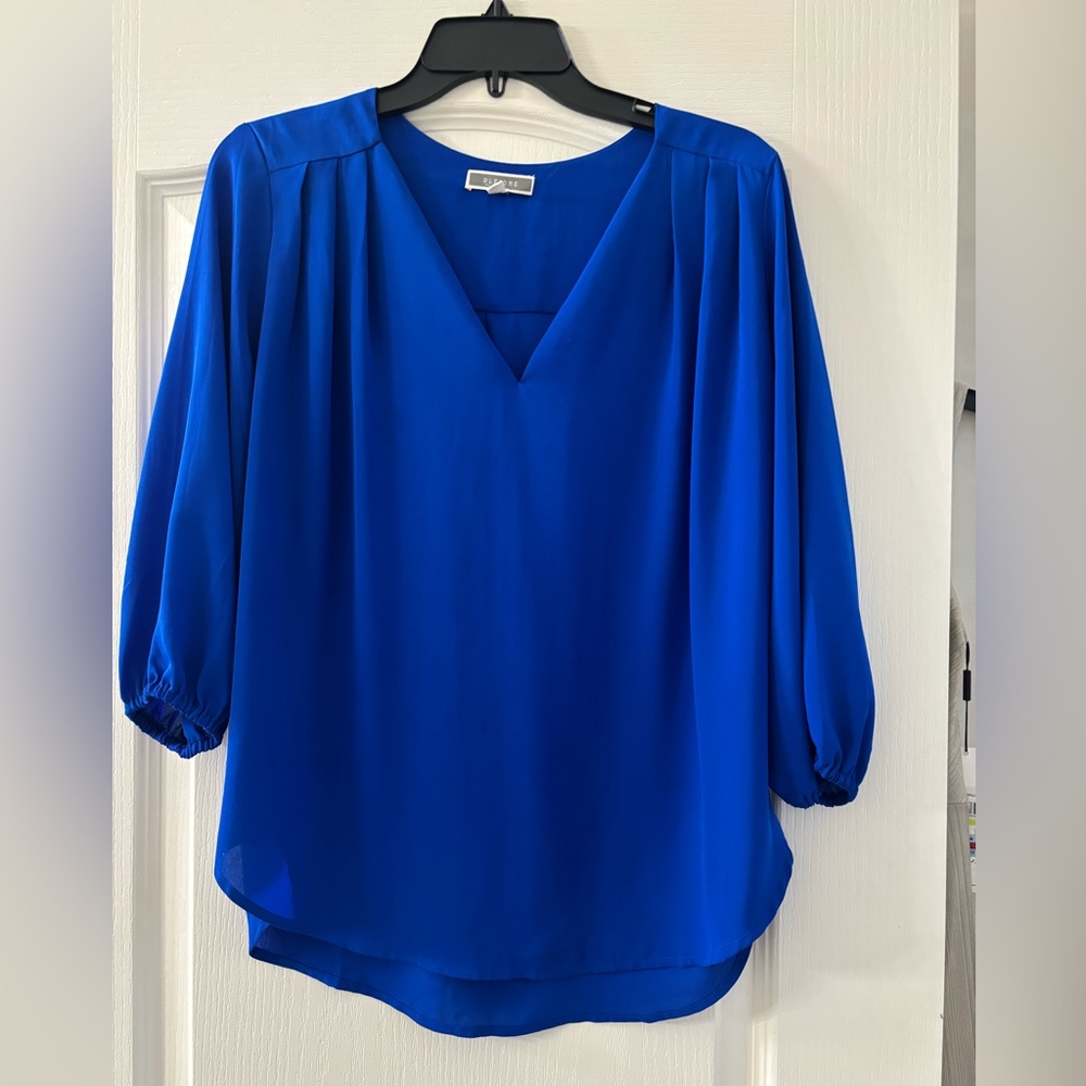 Pleione Blue 3/4 Sleeve Relaxed Blouse